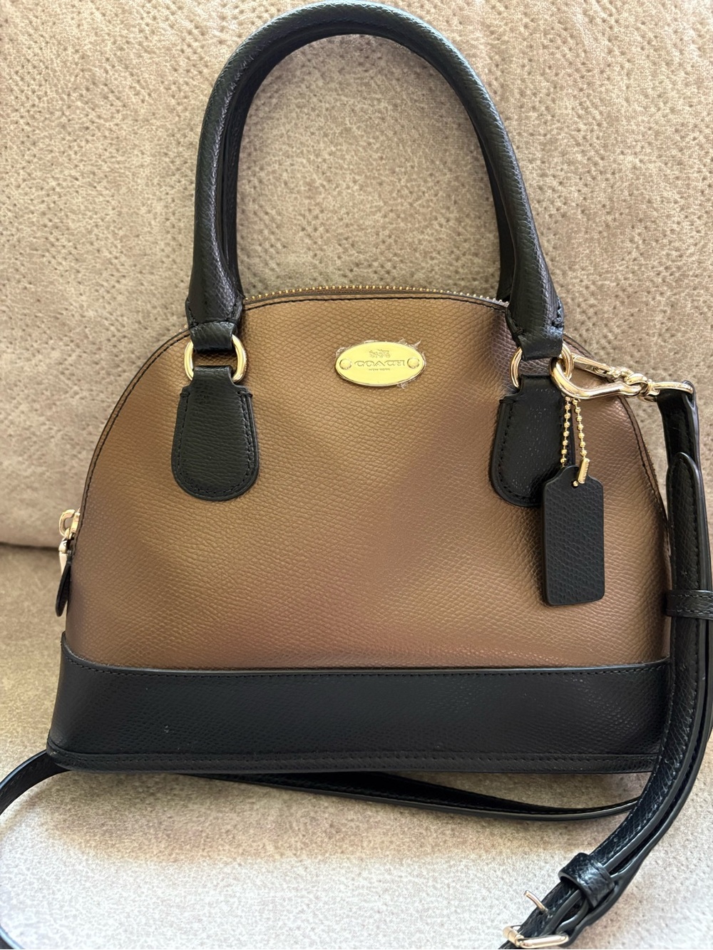 Coach Two-Tone Brown and Black Leather Dome Satchel - Picture 1 of 4
